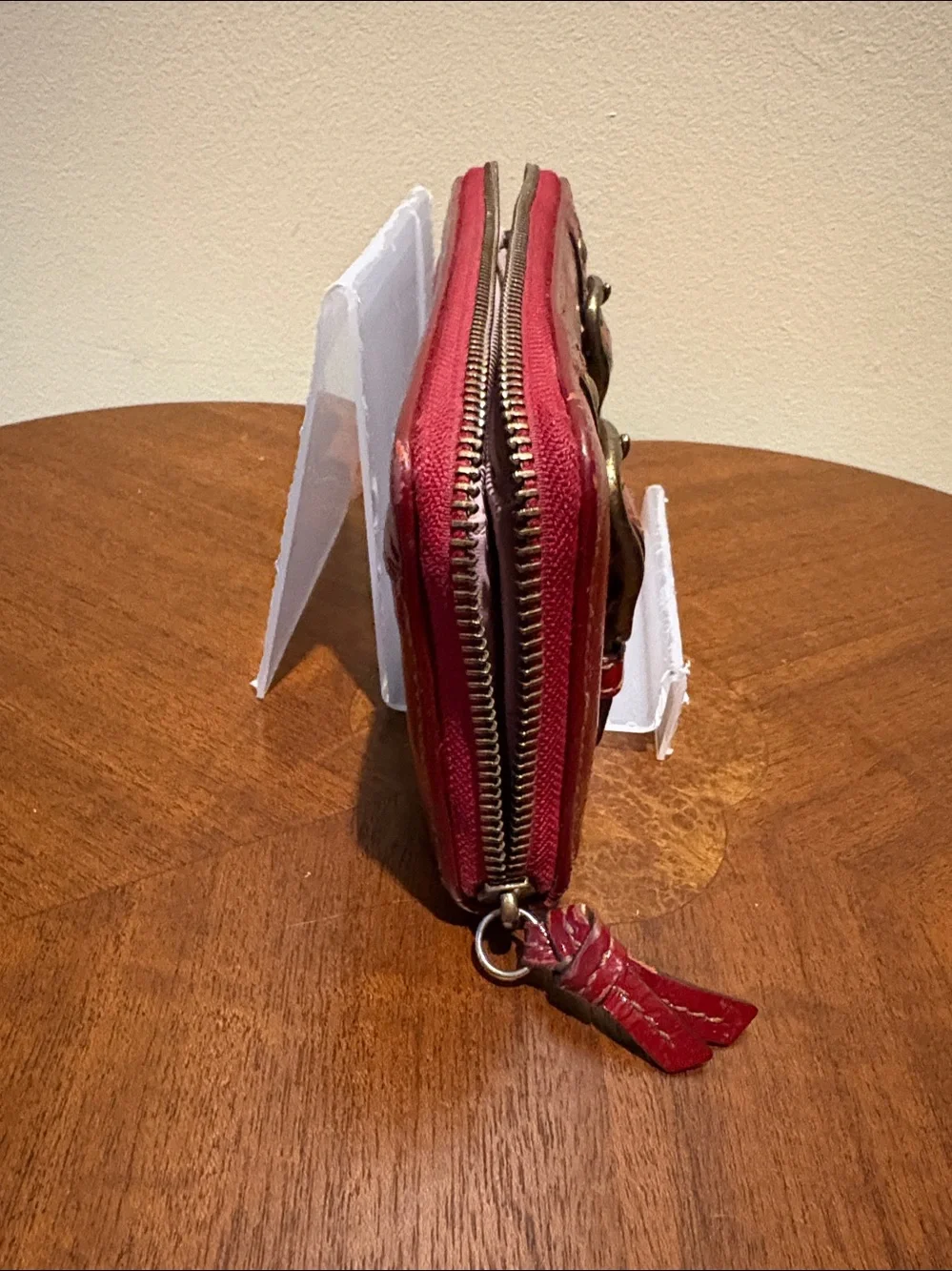 Coach Vintage  Wallet  long wallet Brass Buckle Accents  Autumn red patent leat